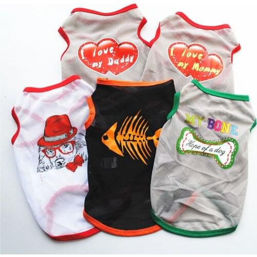 Dog Clothes Summer Mesh Cool Thin Section Small Dog Sun Protection Clothing Letters Cartoon Print Breathable Pet Vest Sleeveless