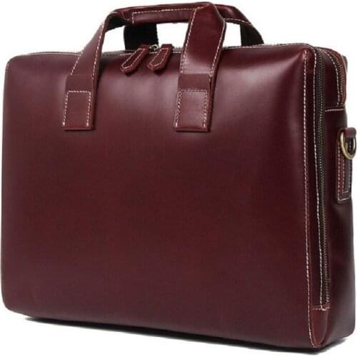 Mens Briefcase Business Travel Vintage 15" Laptop Ipad Bags Cow Leather Male Brand Designer Shoulder BriefcasesBagTote Bags
