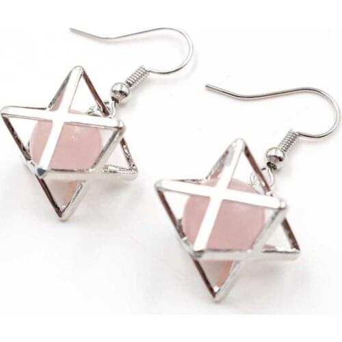 FYSL Silver Plated Merkaba Star Point Many Colors Quartz Stone Dangle Earrings for Women Transfer Lucky Gift Jewelry