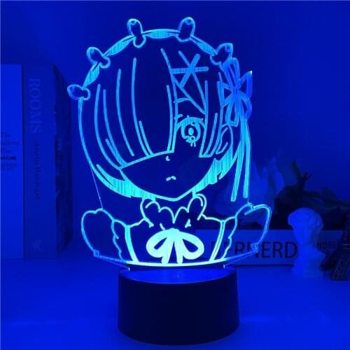 Re:Life in A Different World From Zero Stand Model Desktop Decor Kawaii Ram Rem Acrylic Figures Led Night Light Otaku Collection