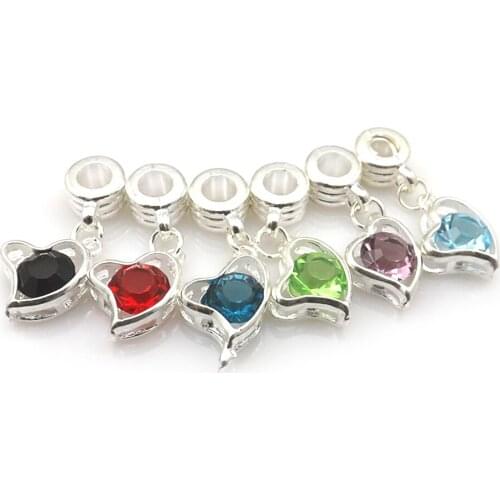 Silver Tone Heart Shape Pendants, Fashion Crystal Heart Pendants For European Bracelet(50pcs/Lot)