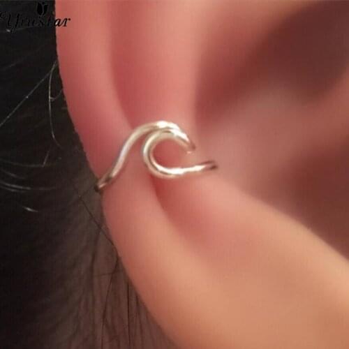 Yiustar Wave Ear Cuff Wave Cartilage Earrings Women Stainless Steel Twisted Ear Cuff Boho Jewelry Fake Conch Piercing Ear Studs