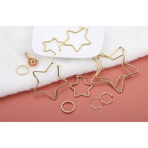 6Pcs 20-80mm Gold Stainless Steel Square Heart Earrings Star Hoop Earrings Open Earring Hooks For DIY Jewelry Making Accessories