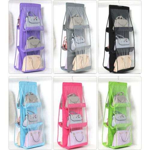 6 Pocket Foldable Hanging Bag 3 Layers Folding Shelf Bag Purse Handbag Organizer Door Sundry Pocket Hanger Storage Closet Hanger
