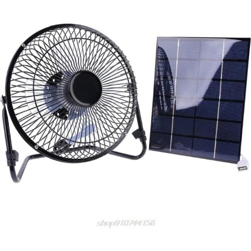 Solar Panel Powered / USB Charging Iron Fan 8\" Cooling Air Fans For Outdoor Traveling Fishing Home Office D02 20 Dropshipping