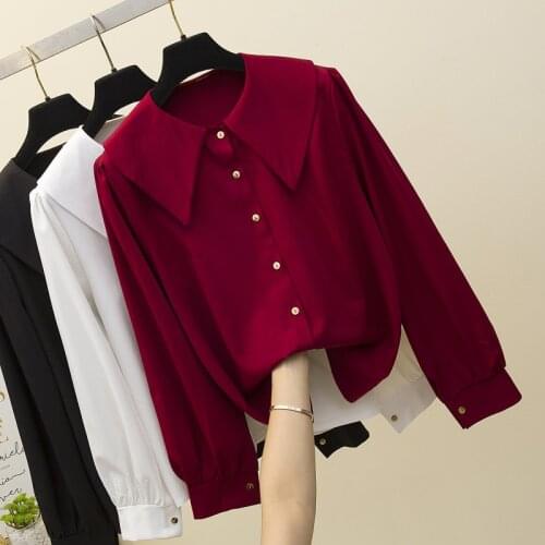 Black White Long Sleeved Plus Size Korean Autumn Elegant Fashion Blouses And Tops WomenS Oversize Shirt Clothing 2021 Female