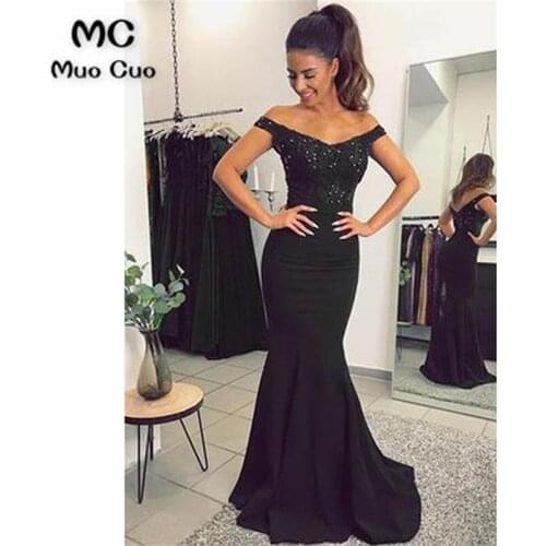 Mermaid Off Shoulder Prom Dresses V-Neck Sweep Train Short Sleeve Elastic Satin Beaded Formal Evening Party Dress for Women