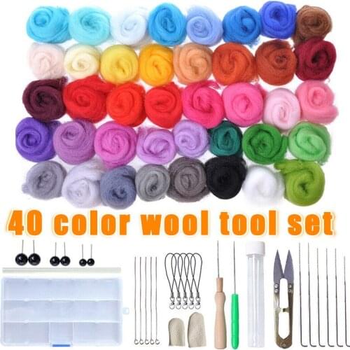 1 Set 40 Colors Wool Felt Needles Tools Needle Felting Mat Starter DIY Kit Gifts PUO88