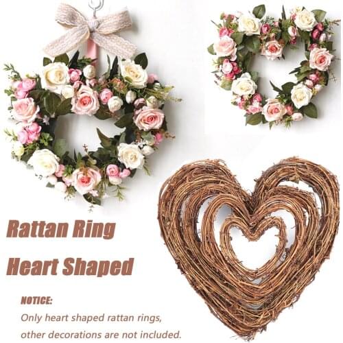 1Pcs Heart Shaped Wedding Decoration Garland Natural Rattan Wreath Festive Shop Window Door Hanging Wreaths