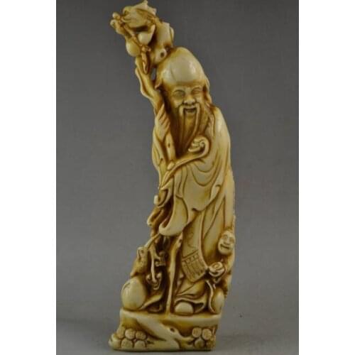 10.6 Inch / Elaborate Old Handwork Artificial oX Bone Resin God Immortal & man Rare Lucky Statue