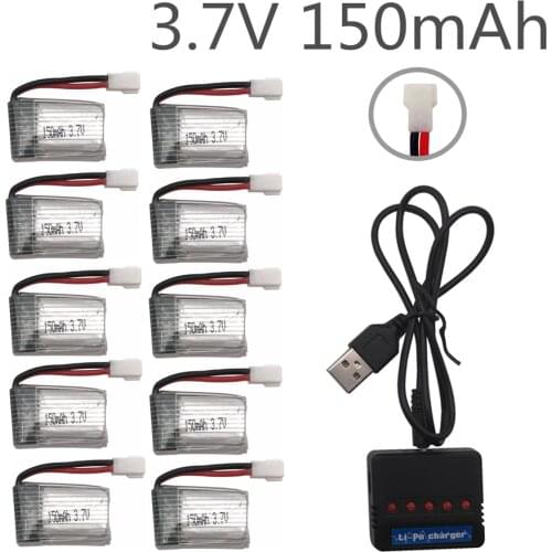 10pcs/lot 3.7V 150mAh and X5 usb charger for H8 Mini Lipo Battery For Eachine H8 RC Quadcopter parts