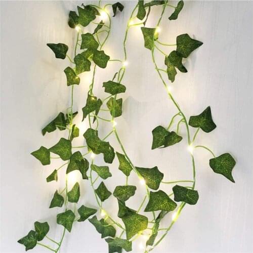 2.2M 7.2ft Artificial Green Leaf Vine LED String Lights 25 LED Christmas Decor Led Garland Light Plant Fairy Light for Wedding