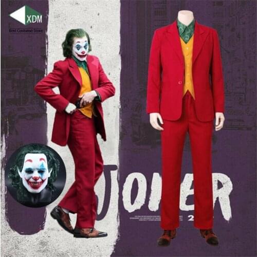 2019 New Joker Cosplay Costume Clown Halloween Party Costume Joker Men Movie Uniform Clown Business Suit wig Free Shipping