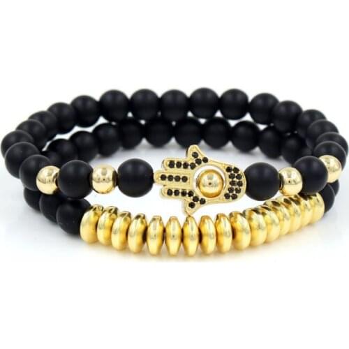 8mm 2PCS/Lot ik5 gold silver Copper cz zircon cubic zirconia elastic adjusted agate Onyx fatima hand palm Bracelet Bangles