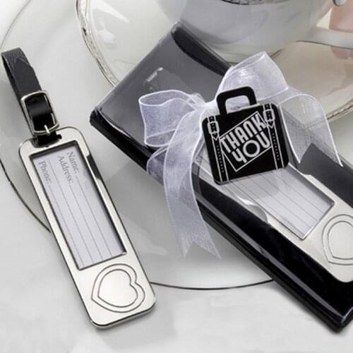 Free Shipping 12pcs/lot Wedding favors Silver Heart luggage tag wedding gifts in black gift box Fashion airplane name tag