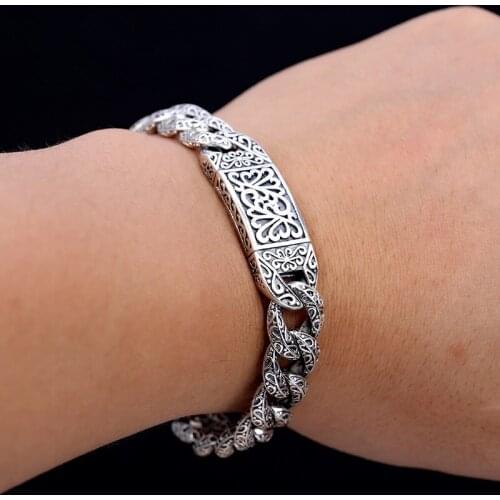 925 Sterling Silver Men Personality Bracelet Thai Silver Retro Domineering Punk Tide Bracelet Fashion Pattern Whip Chain Gifts