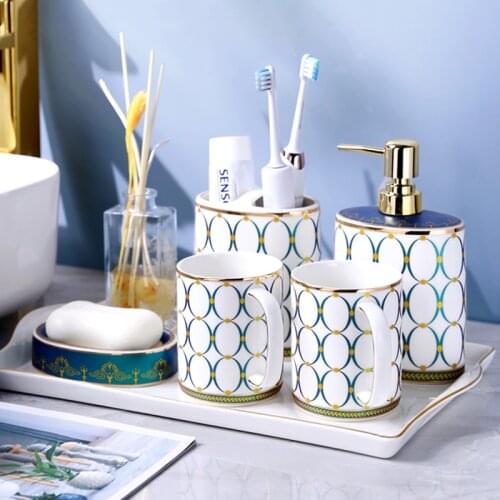Household Luxury Bathroom Set Accessories Toilet European-Style Ceramic Mouthwash Cup Brush Mug Lotion Bottle Washroom Kit Gift