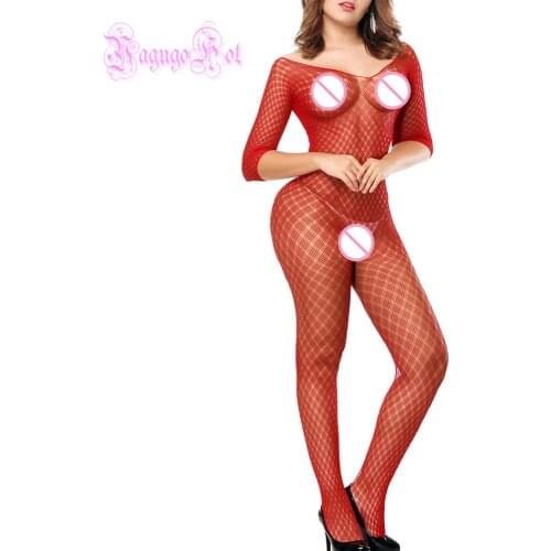 Dropshipping Erotic Sexy Sheer Half Sleeve Diamond Check Fishnet Crotchless Bodystocking Catsuit Lingerie Costumes Wetlook gift