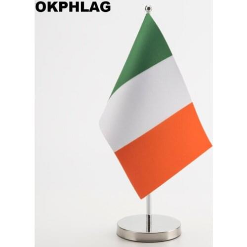 Ireland office table Flag with Stainless flagpole base country banners desk flag 14*21CM KS-0012