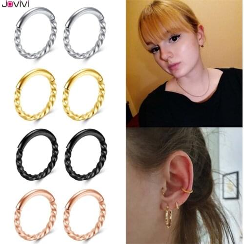 Jovivi Stainless Steel 16G Twist Hinged Clicker Nose Ring Hoop Ear Ring Eyebrow Lip Rings Fashion Body Piercing Jewelry 8mm/10mm