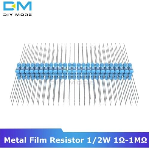 100PCS Diymore Metal Film Resistor 1% +1% -1% 1/2W 0.5W 1R-1M Ohm Resistance Diy Electronic 1K 2.2K 4.7K 5.1K 6.8K 10K 15K 22K