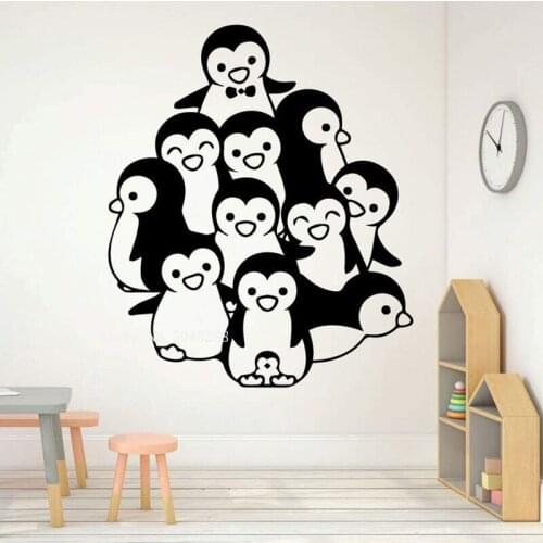 Cute Penguin Group Wall Decal Vinyl Stickers Boys Girls Bedroom Penguin Mural Playroom Nursery Room Wall Art Decor Posters LL620