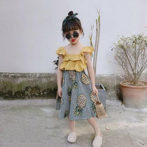 Fashion Toddler Kids Baby Girl Clothes Sleeveless Solid Crop Vest Tops +Pineapple Print Skirt Summer 2Pcs Outfit Sunsuit
