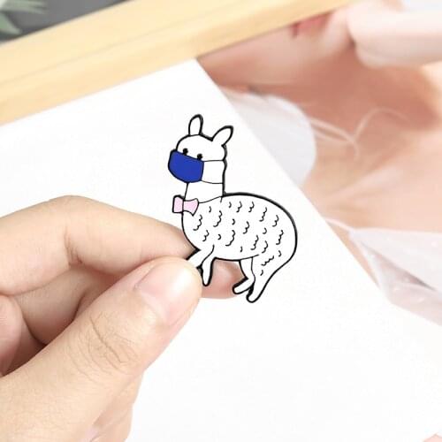 Cartoon Rabbit Mouse Dog Alpaca Cat Wearing Mask brooch Cute animal enamel pin bag clothes lapel pin jewelry gifts for friends