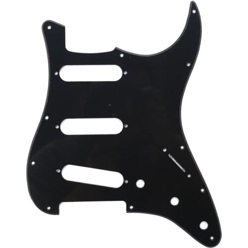 Musiclily SSS 11 Hole Strat Guitar Pickguard for Fender USA/Mexican Made Standard Stratocaster Modern Style, 1Ply Black