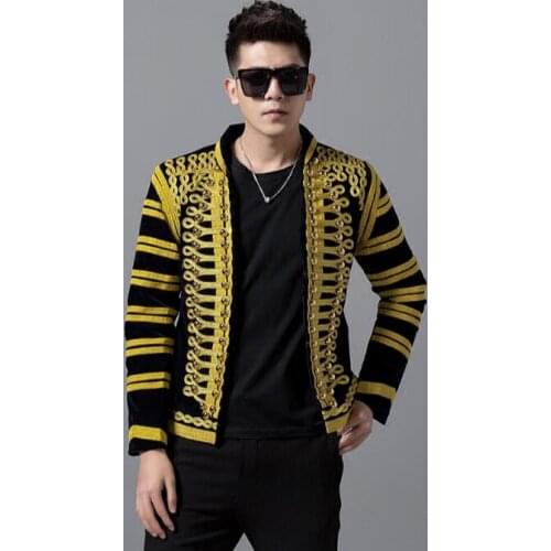 Mens handsome Slim jacket Court style embroidery jacket fashion trend deduction long-sleeved punk wind nightclub singer out sui