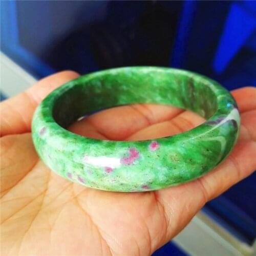 Genuine Green Natural Ruby Zoisite Gemstone Crystal Fashion Woman Bangle Inner Diameter 55mm