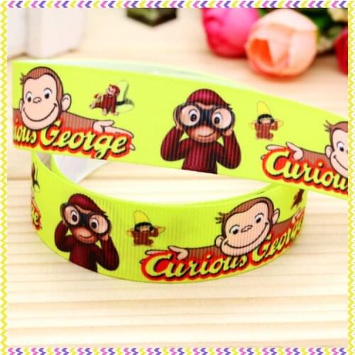 New 7/8'' Free shipping george monkey printed grosgrain ribbon hair bow headwear party decoration wholesale OEM 22mm H4107