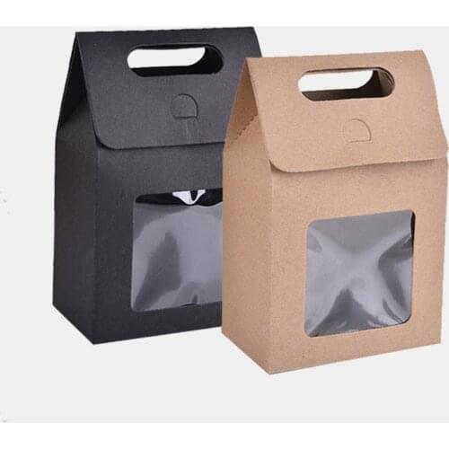Kraft Paper Bag Candy Wrapping Transparent Window Paper Package Bags Candy Box Kids Gifts Wedding Favors Birthday Party Supplies