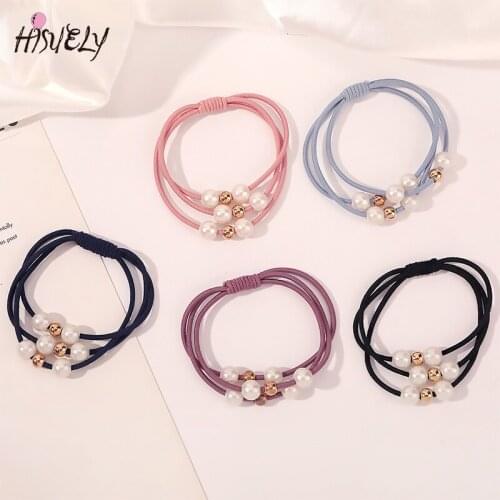 New Fashion Simple Pure Color Pearl Rubber Band Rope Elastic Girl Braid Ponytail Pearl Hair Accessories Headdress WomenSY80