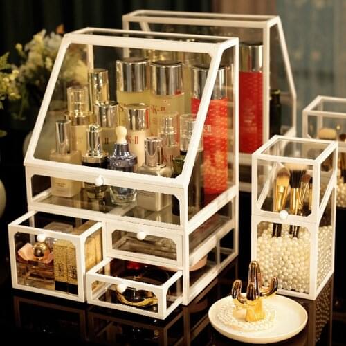 Luxury Glass Makeup Storage Box Cosmetics Organizer European Clear Storage Box Lipstick Holder Makeup Organizer Girlfriend Gift