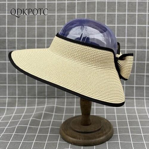 2021 Hat Summer Straw Women Empty Top Sun Hats Fashion Collapsible Easy To Carry Sun Protection Shading Sandy Beach Cap QDKPOTC