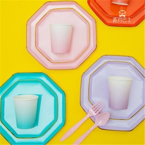 Macaroon Solid Color Paper Cup Food Grade Disposable Tableware For Wedding Baby Shower Children Birthday Party Supplies