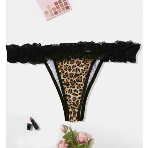 2021 Sexy porn Leopard Print Low-waist G-String Lingerie Women Translucent Underwear Sheer Lace Cotton Tank Lace Sexy Underpant
