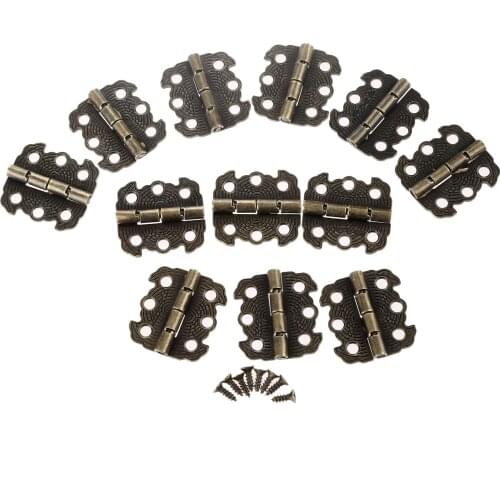 12Pcs Vintage Wooden Box Small Hinge Cupboard Cabinet Door Cabinet Hinges Furniture Fittings Home Decor Bronze/Gold With Screws