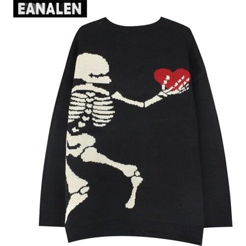 Harajuku vintage gothic skull knitted sweater men oversized punk rock jumper love pullover women green grandpa ugly sweater