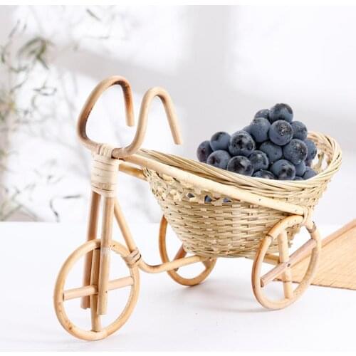 Bike Shape Wicker Basket Handmade Fried Food Basket Bamboo Art Crafts Food Serving Basket for Home Decorative Organizer