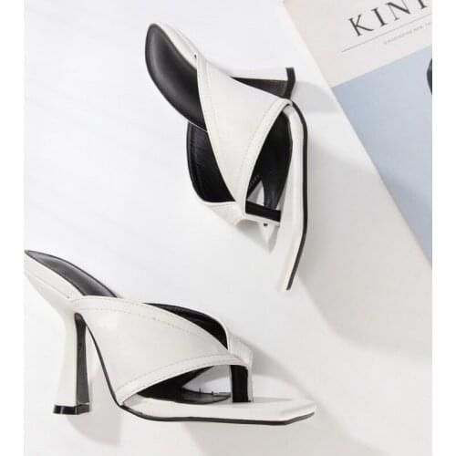 Women Fashion Square Toe Flip Flop Stiletto High Heels Ladies Dress Party Shoes