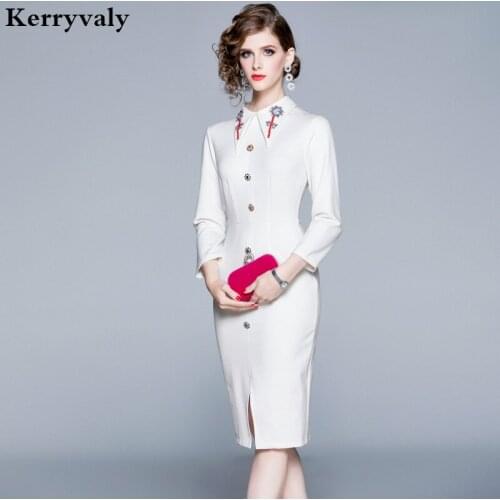 New Autumn Women Nail Sexy Bead Bodycon Dress Zomerjurk Dames 2021 Fall Midi Office Party Ladies Dress Kleider Damen K9152