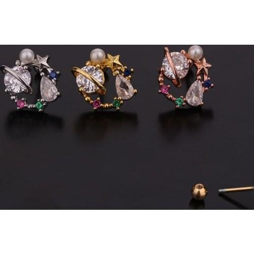 1 PCS Cute Small Zircon Flower Circle Star Ear Cartilage Piercing Stud Earring Gold Color Stainless Steel Bar Ball Helix Earring