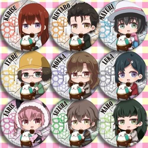 10pcs/set Anime Game Steins Gate Pin Badge Brooch Cosplay Prop Pins for Backpack Decor for Women Men Gift 58mm