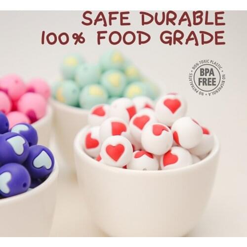 10pcs Silicone Teether Beads 14mm Love Round Beads DIY Pacifier Chain Bracelet BPA Free Teething Necklace Accessories Toy