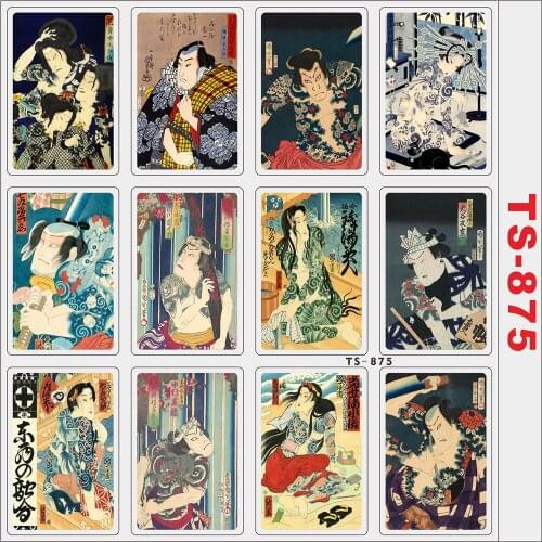12pcs Japanese Cartoon Art Painting Ukiyo-e Graffiti Notebook Luggage Waterproof Stickers Decorative Toys Wholesale