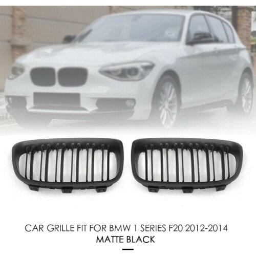2x ABS Matte Black Front Grille Grill Cover For BMW 1 Series F20 118i 120i 12-14