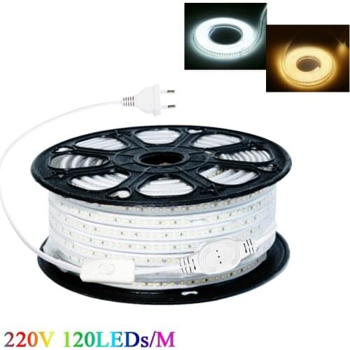 220V LED Strip 120LEDs/m SMD 2835 High Safety High Brightness Flexible LED Light Outdoor Waterproof LED Strip Light 1M 5M 10M