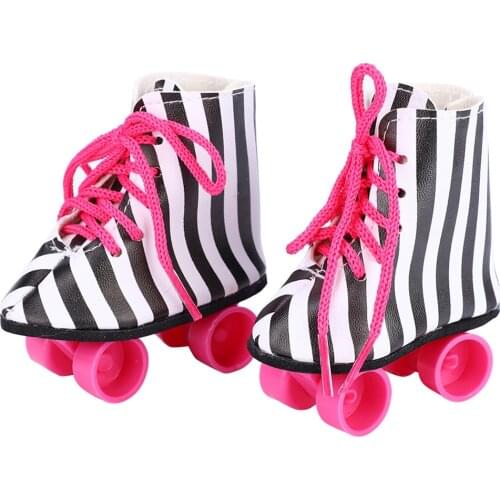 43 cm baby dolls shoes newborn Fashion white purple roller skates pulley shoe Baby toys fit American 18 inch Girls doll